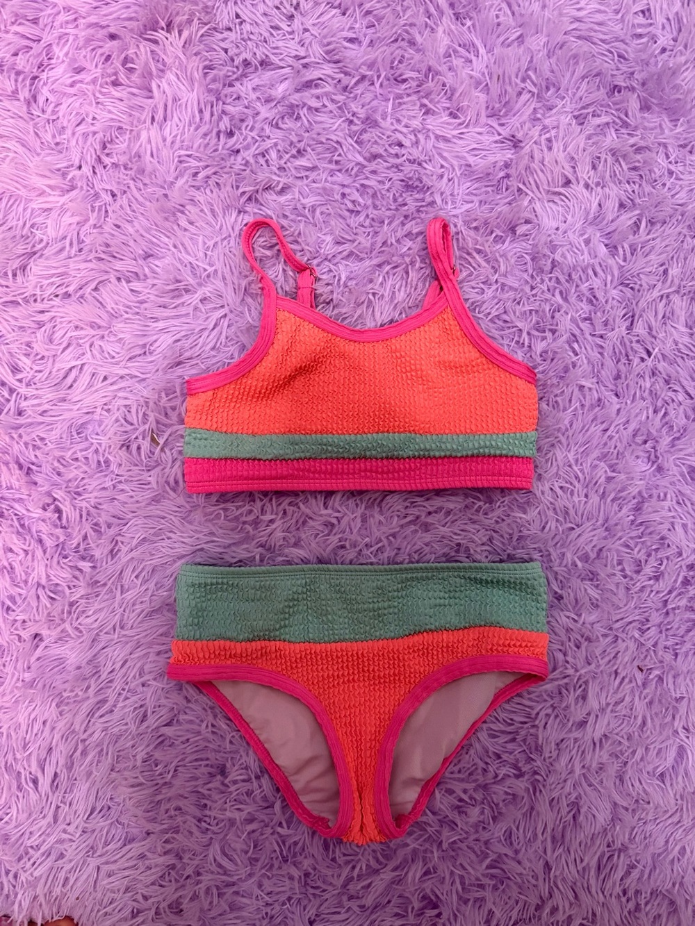Pink Lily Kids Neon Pink and Coral Swim Set with Mint Band